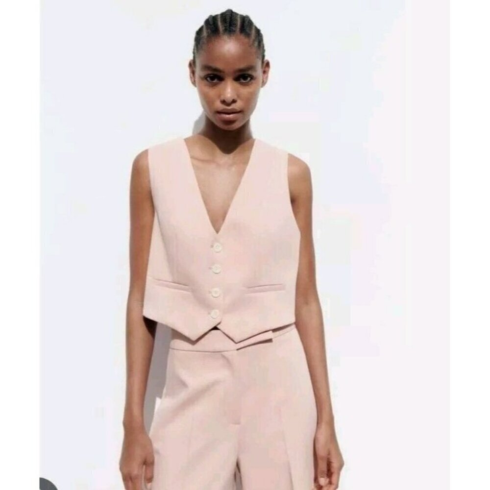 ZARA SHORT TAILORED WAISTCOAT White SIZE XS| 7601/683/942 17"ptp
